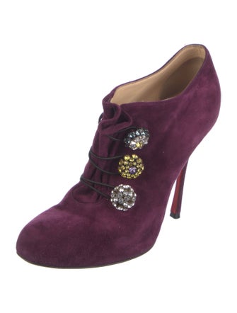 Christian Louboutin Suede Crystal Embellishments Lace-Up Boots