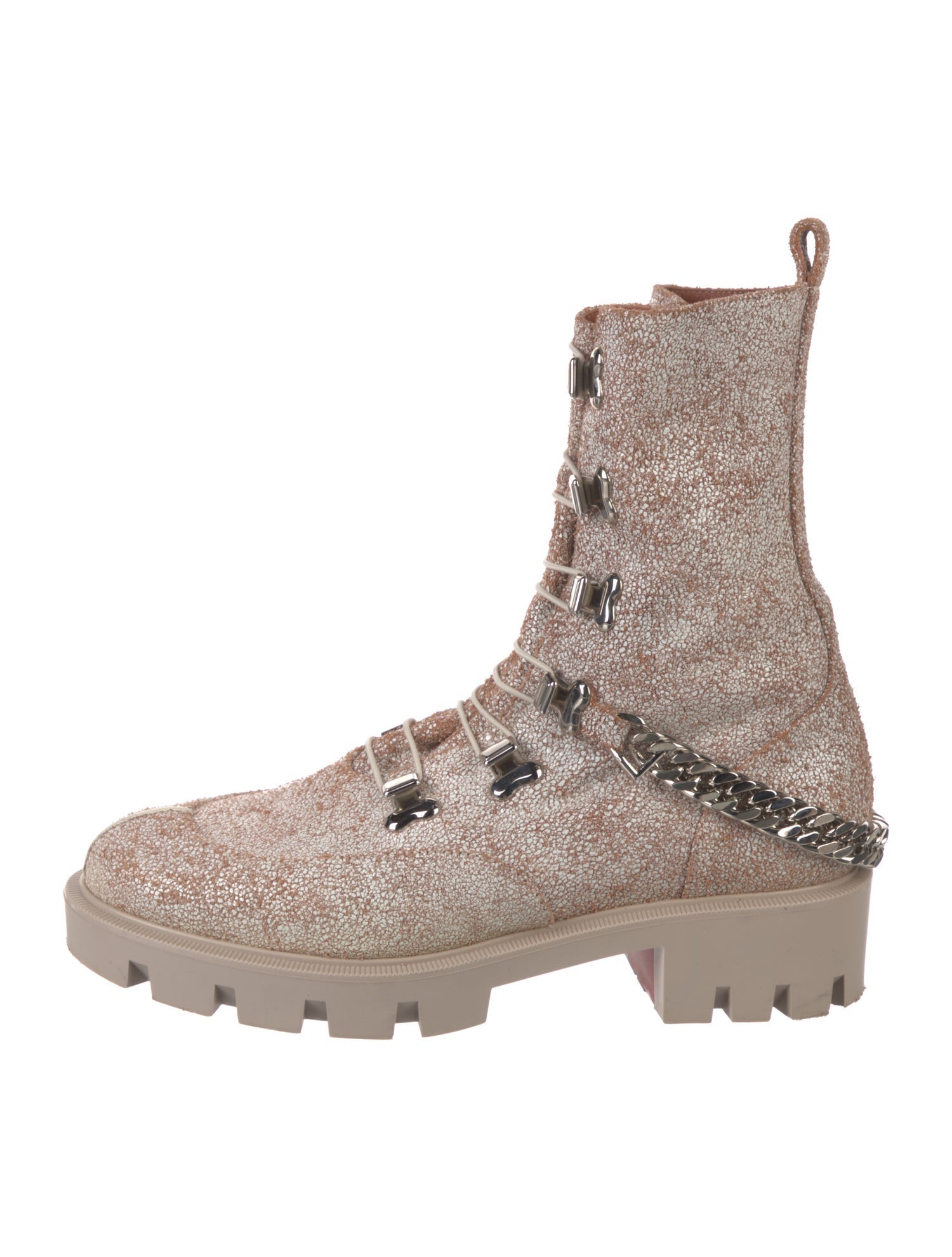 Christian Louboutin Leather Chain-Link Accents Combat Boots