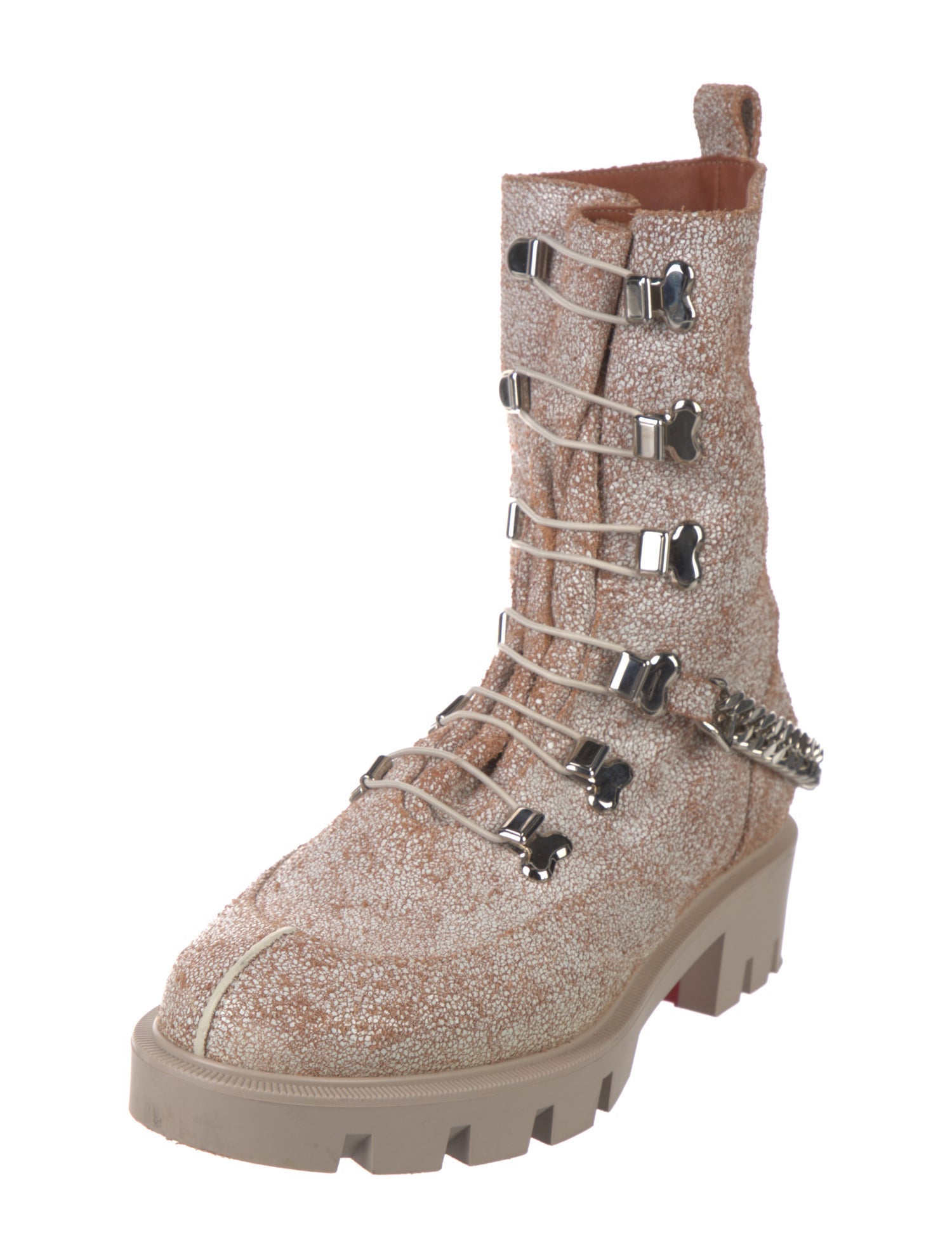 Christian Louboutin Leather Chain-Link Accents Combat Boots