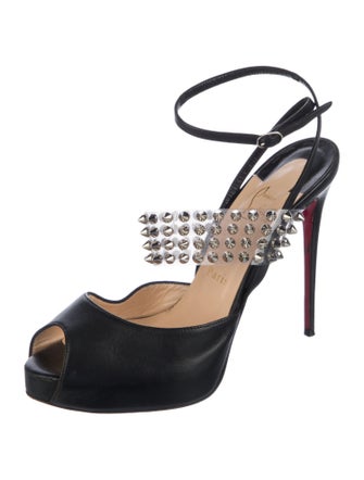 Christian Louboutin Spike Accents Leather Slingback Pumps