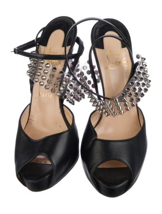 Christian Louboutin Spike Accents Leather Slingback Pumps