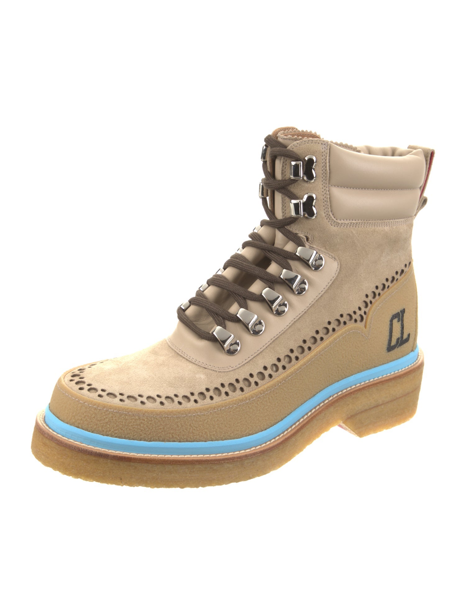 Christian Louboutin Suede Lasercut Accents Hiking Boots