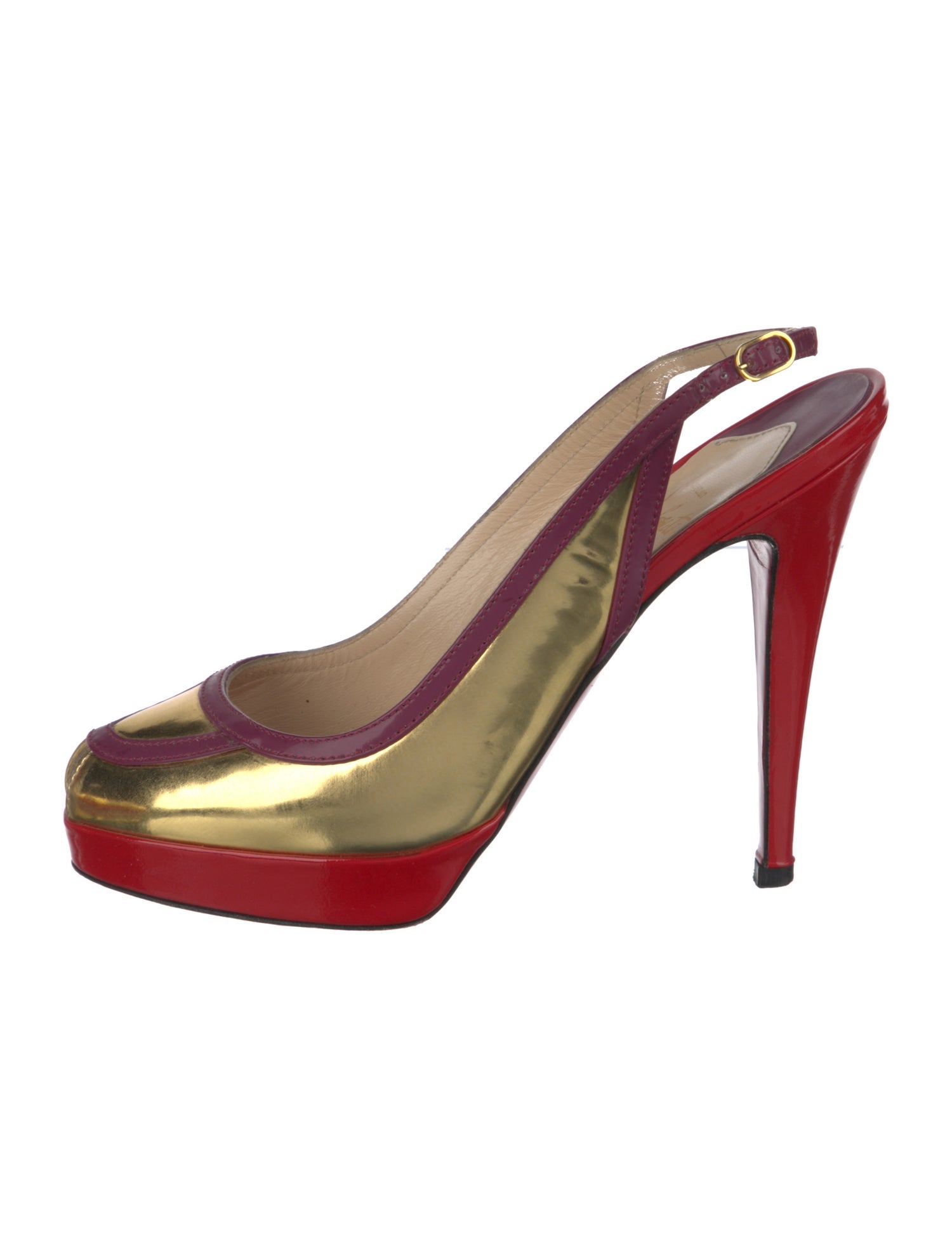 Christian Louboutin Patent Leather Colorblock Pattern Slingback Pumps