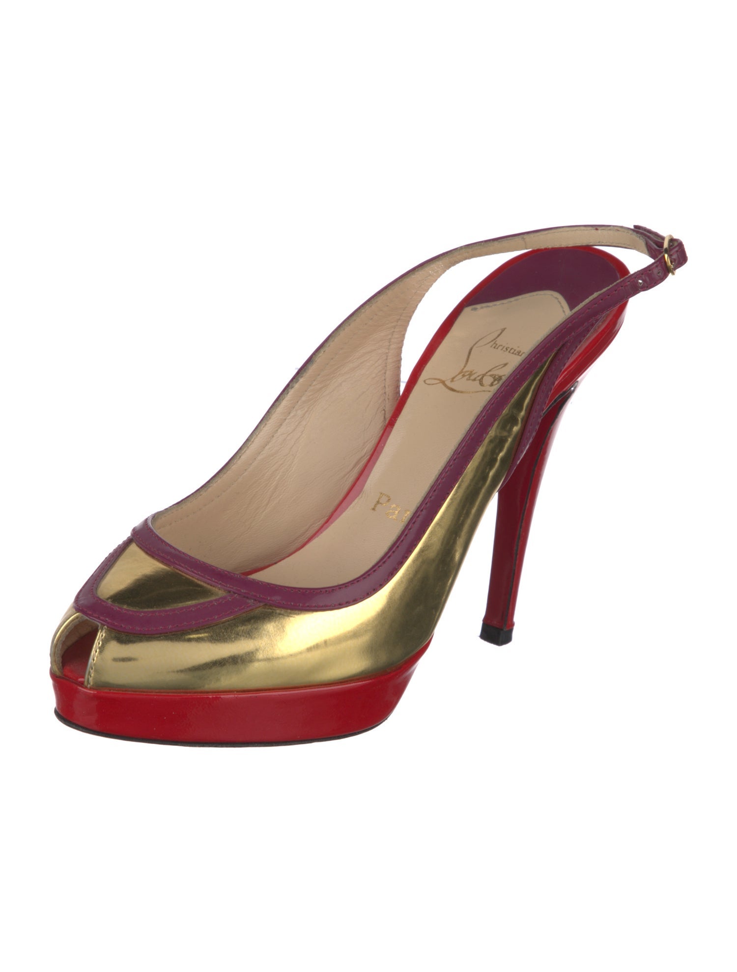 Christian Louboutin Patent Leather Colorblock Pattern Slingback Pumps