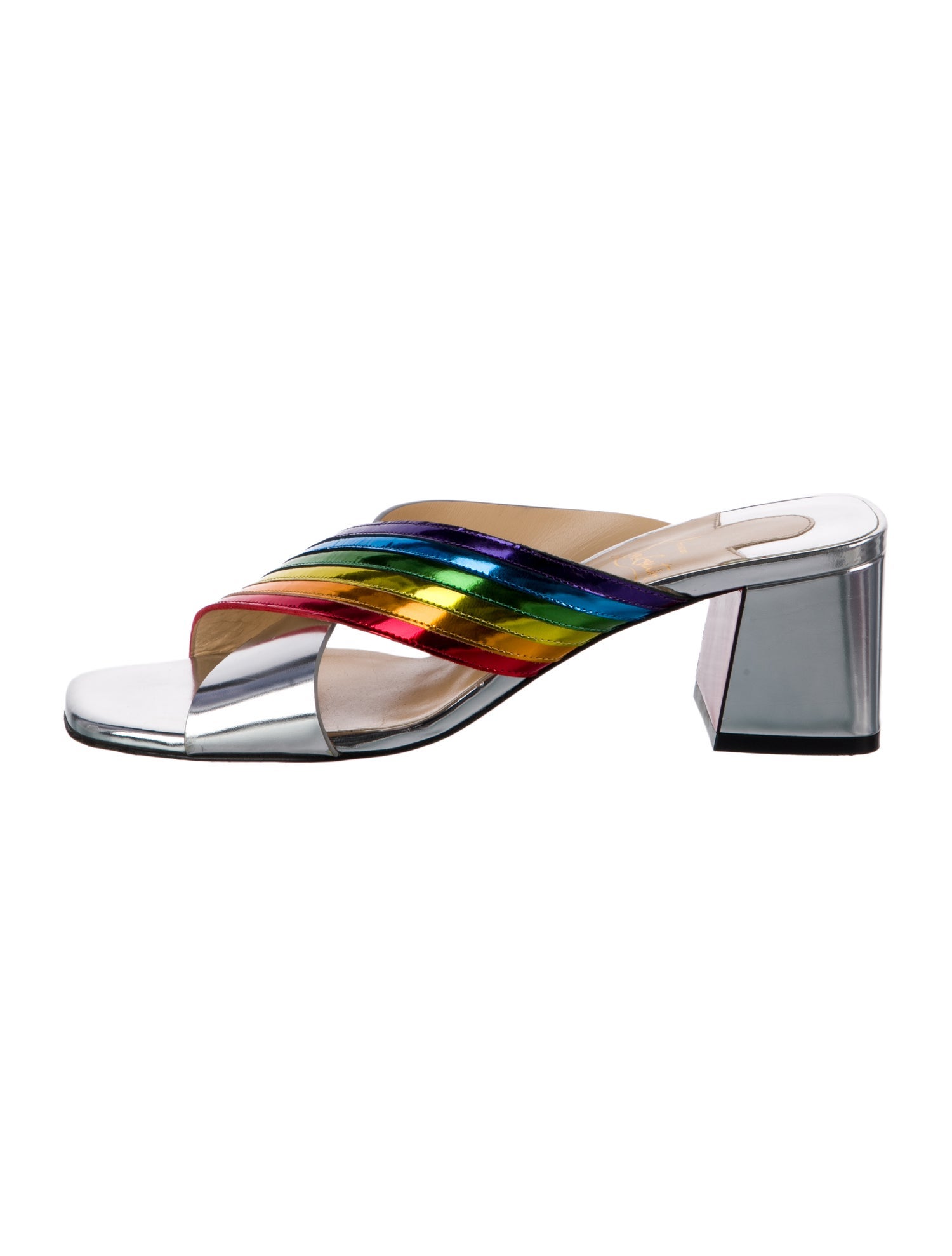Christian Louboutin Patent Leather Striped Slides