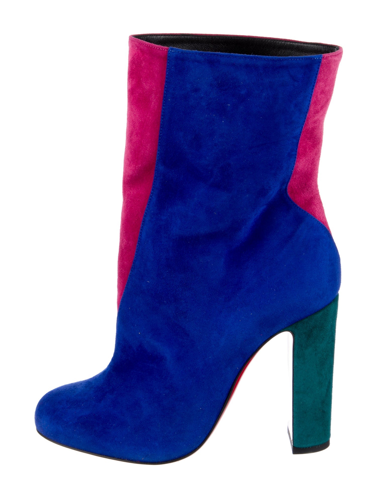 Christian Louboutin Suede Colorblock Pattern Sock Boots