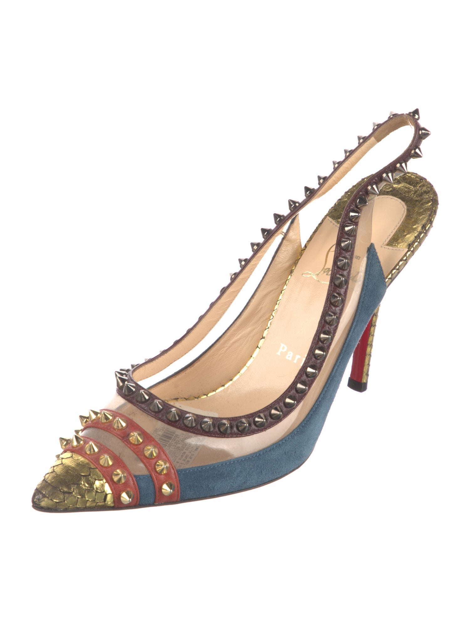 Christian Louboutin Spike Accents PVC Slingback Pumps