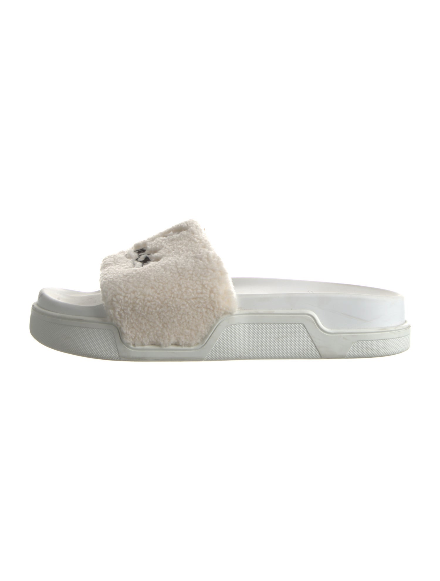 Christian Louboutin Faux Fur Embroidered Accent Slides