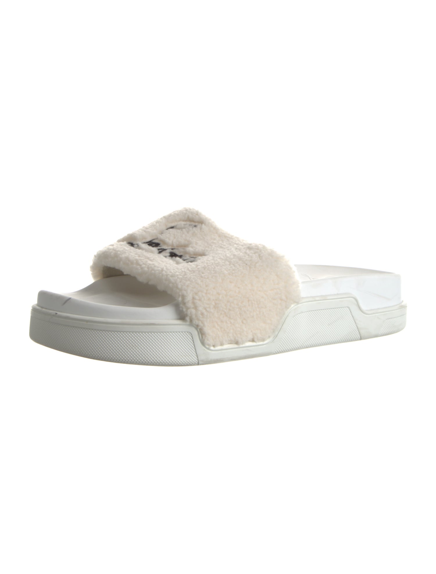 Christian Louboutin Faux Fur Embroidered Accent Slides