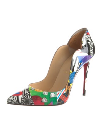 Christian Louboutin Patent Leather Printed Slingback Pumps