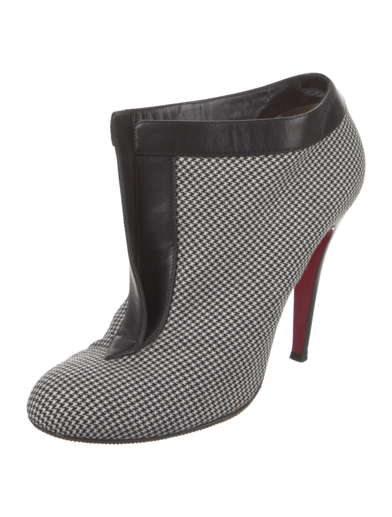 Christian Louboutin Houndstooth Print Leather Trim Embellishment Boots