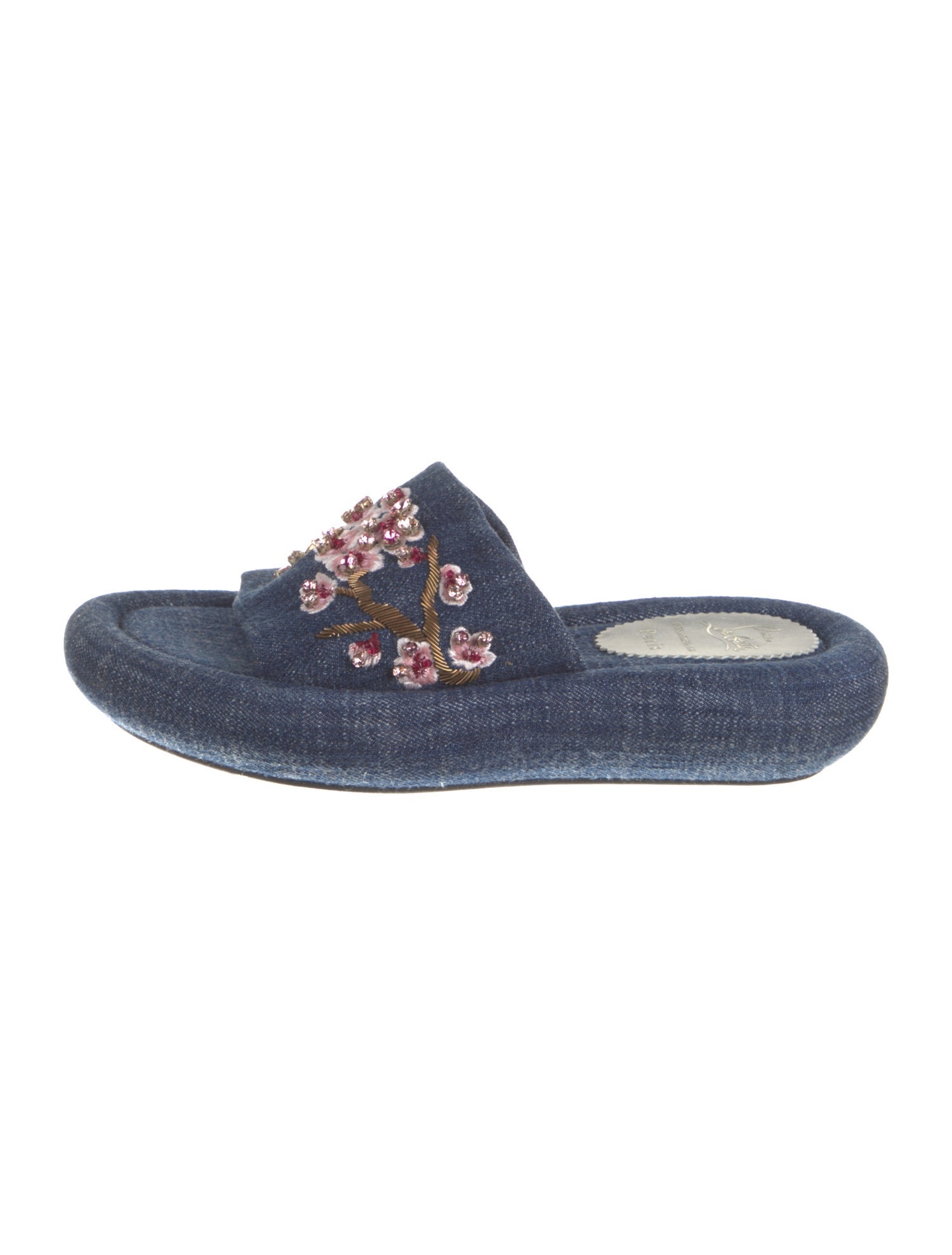 Christian Louboutin Denim Floral Print Slides
