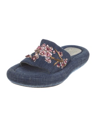 Christian Louboutin Denim Floral Print Slides