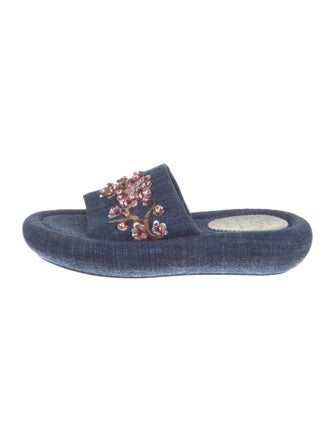Christian Louboutin Denim Floral Print Slides