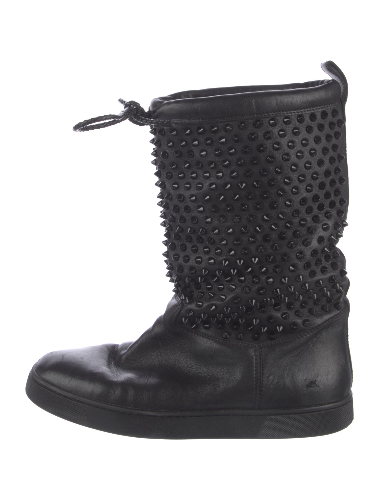 Christian Louboutin Spike Accents Leather Lace-Up Boots