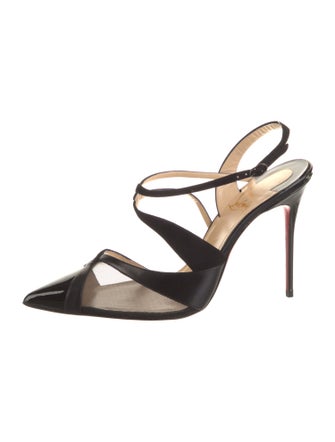Christian Louboutin Patent Leather Mesh Accents Slingback Pumps