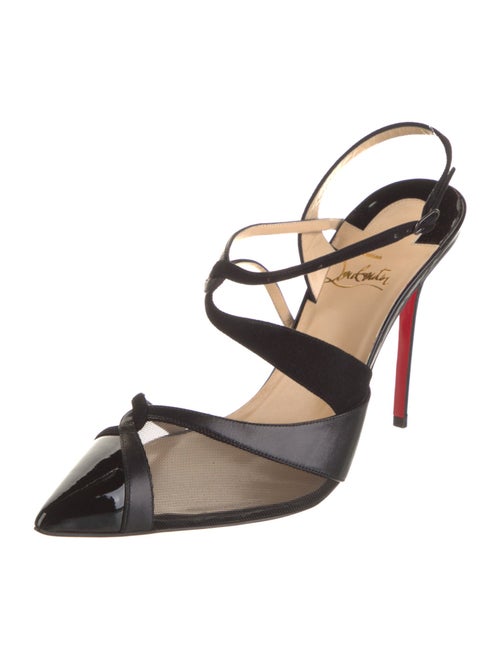 Christian Louboutin Patent Leather Mesh Accents Slingback Pumps