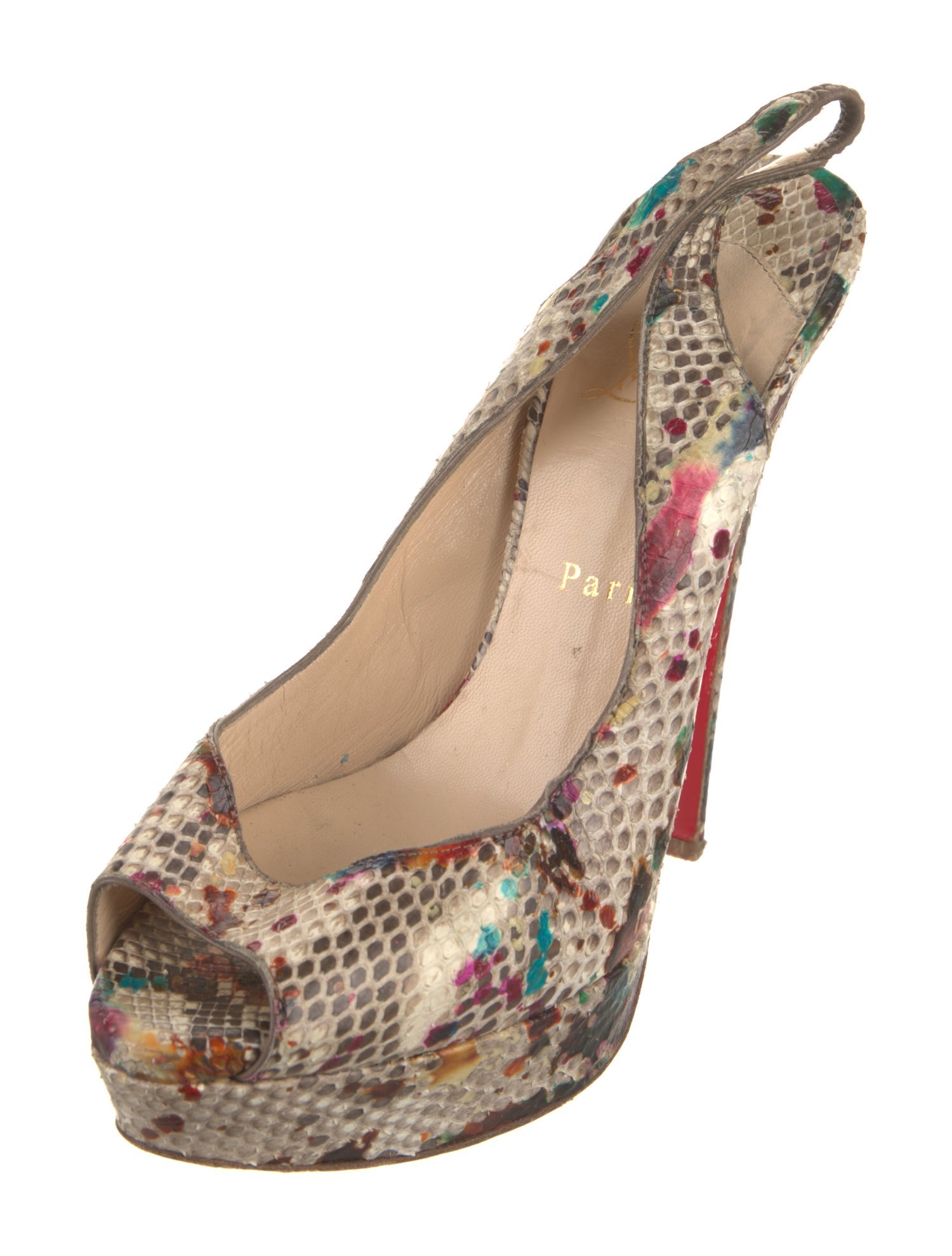 Christian Louboutin Snakeskin Animal Print Slingback Pumps