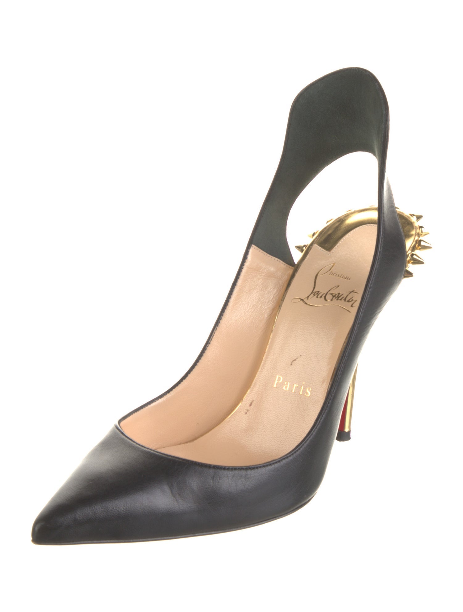Christian Louboutin Spike Accents Leather Slingback Pumps