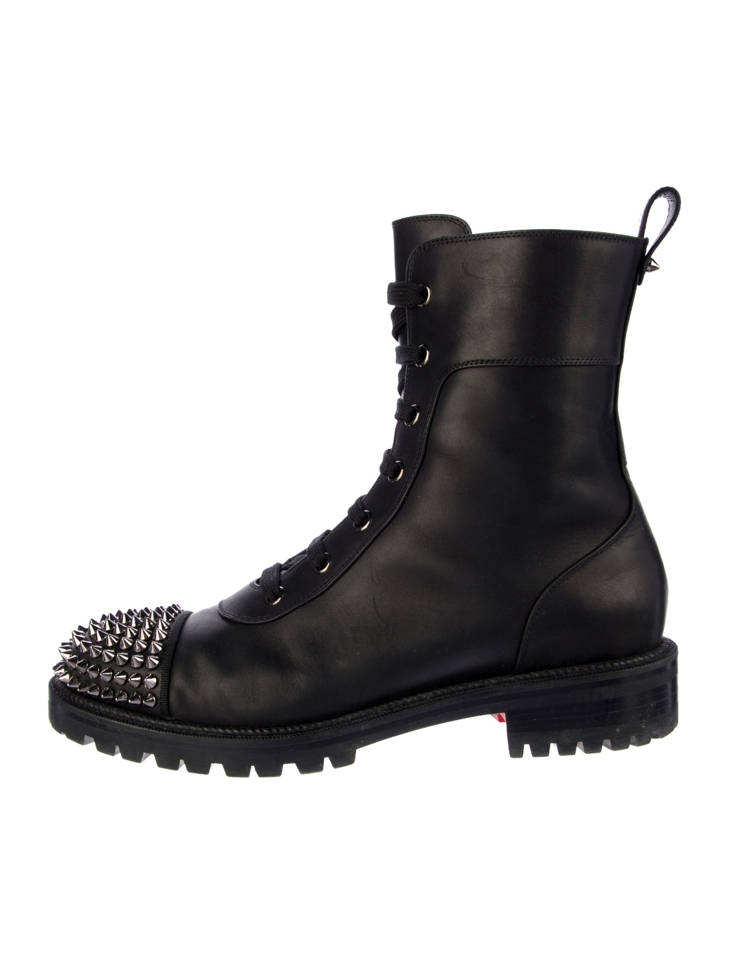Christian Louboutin Leather Studded Accents Combat Boots