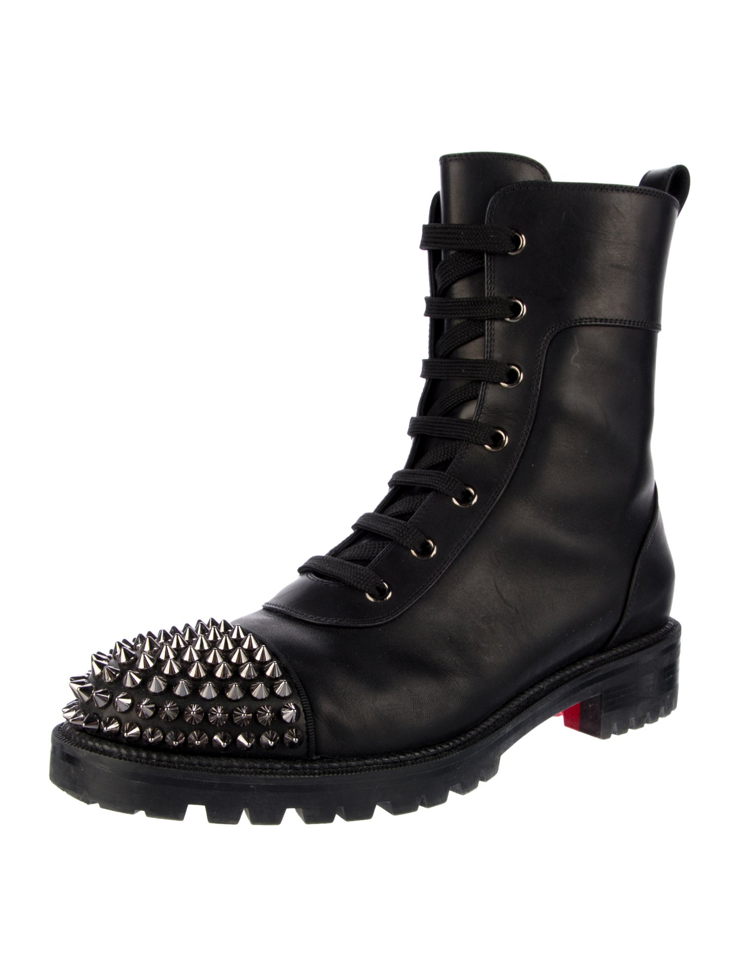Christian Louboutin Leather Studded Accents Combat Boots