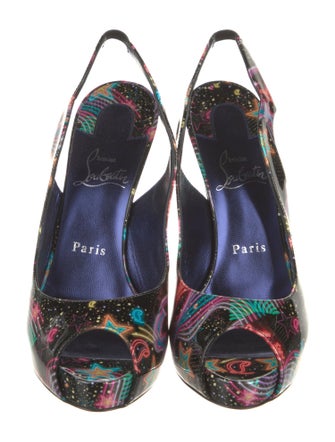 Christian Louboutin Patent Leather Printed Slingback Pumps