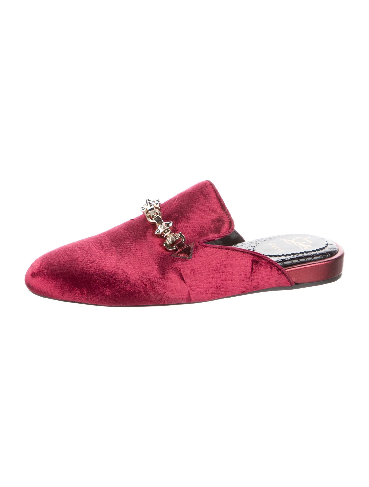 Christian Louboutin Spike Accents Velvet Slippers