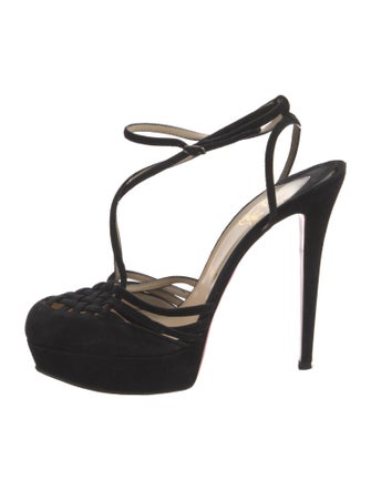 Christian Louboutin Suede Cutout Accent T-Strap Pumps