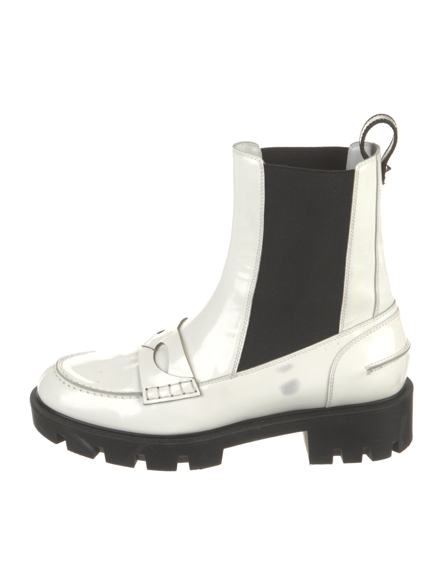 Christian Louboutin Patent Leather Colorblock Pattern Combat Boots