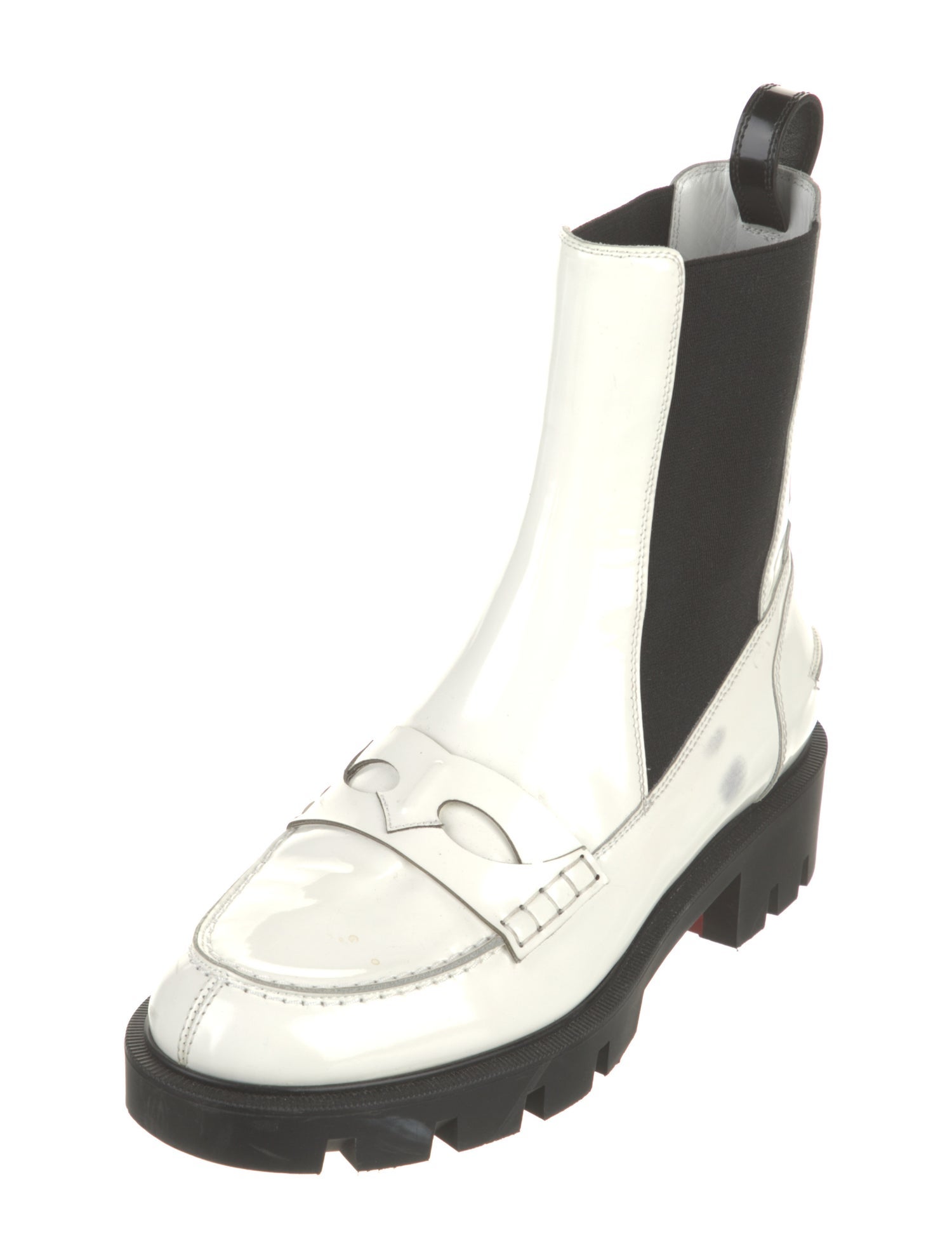 Christian Louboutin Patent Leather Colorblock Pattern Combat Boots