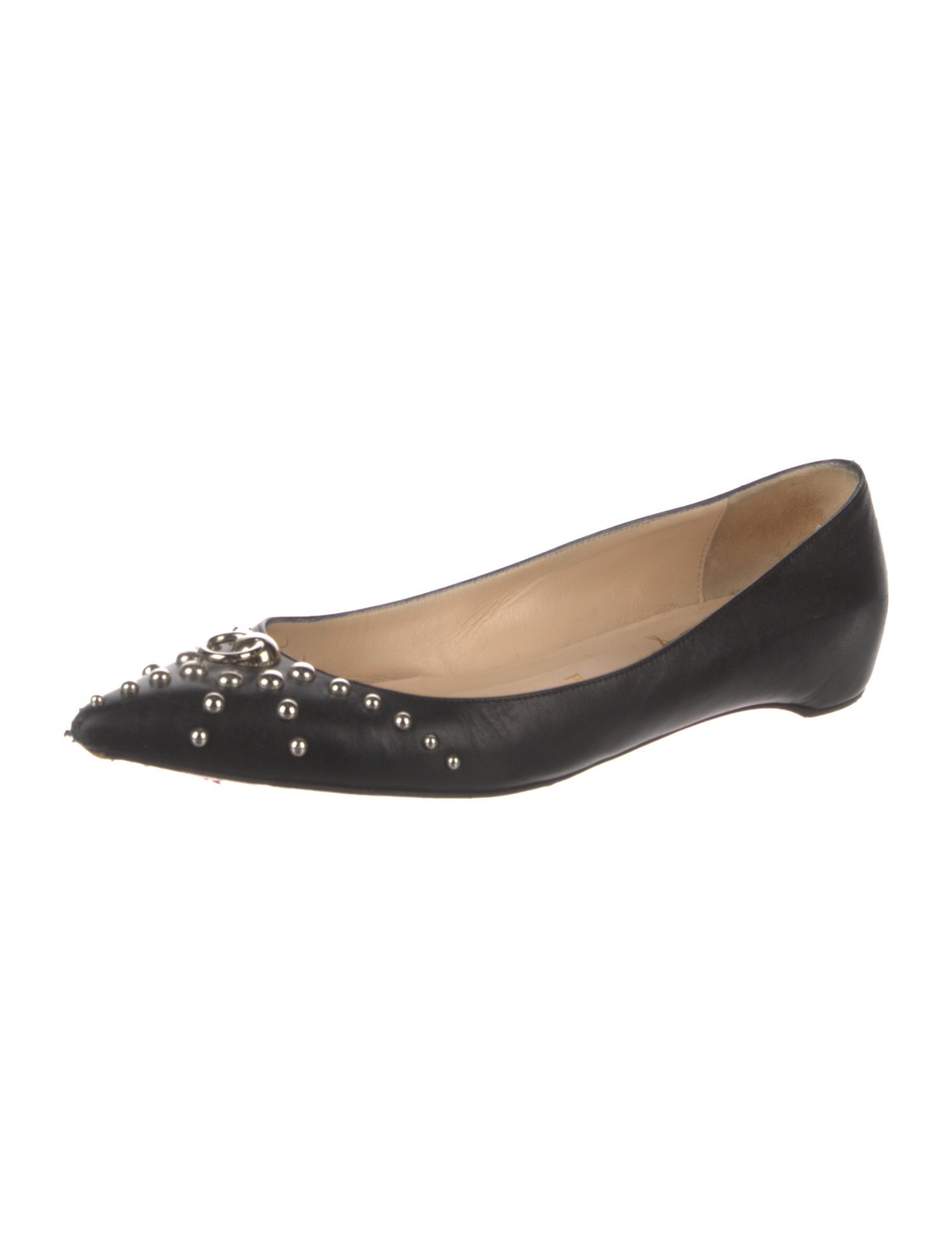Christian Louboutin Leather Studded Accents Ballet Flats
