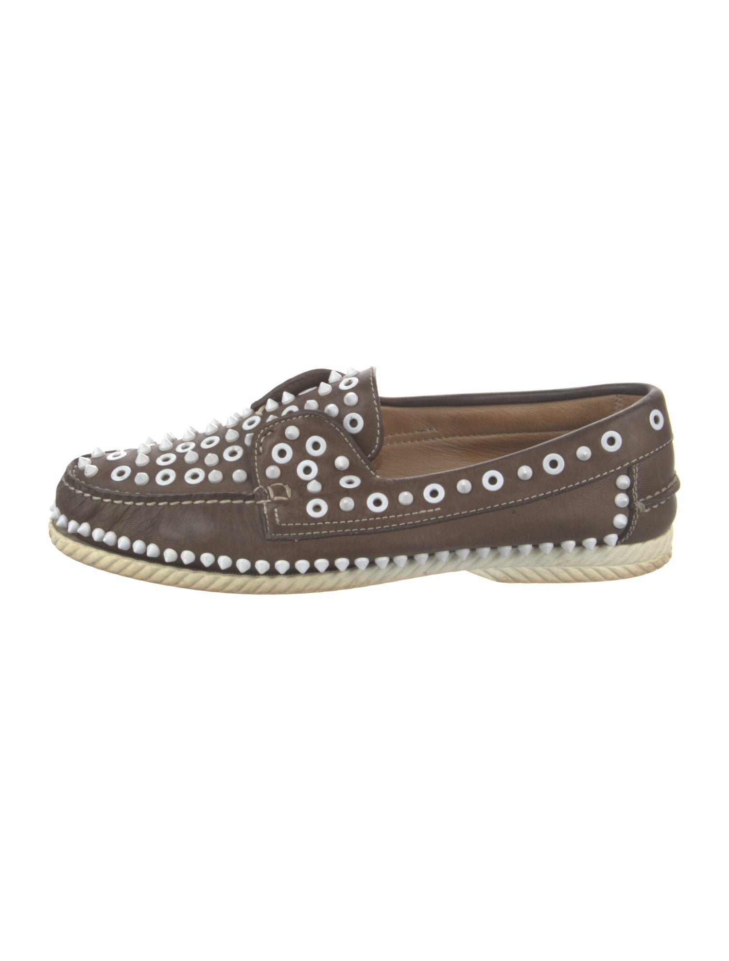 Christian Louboutin Spike Accents Leather Boat Shoes