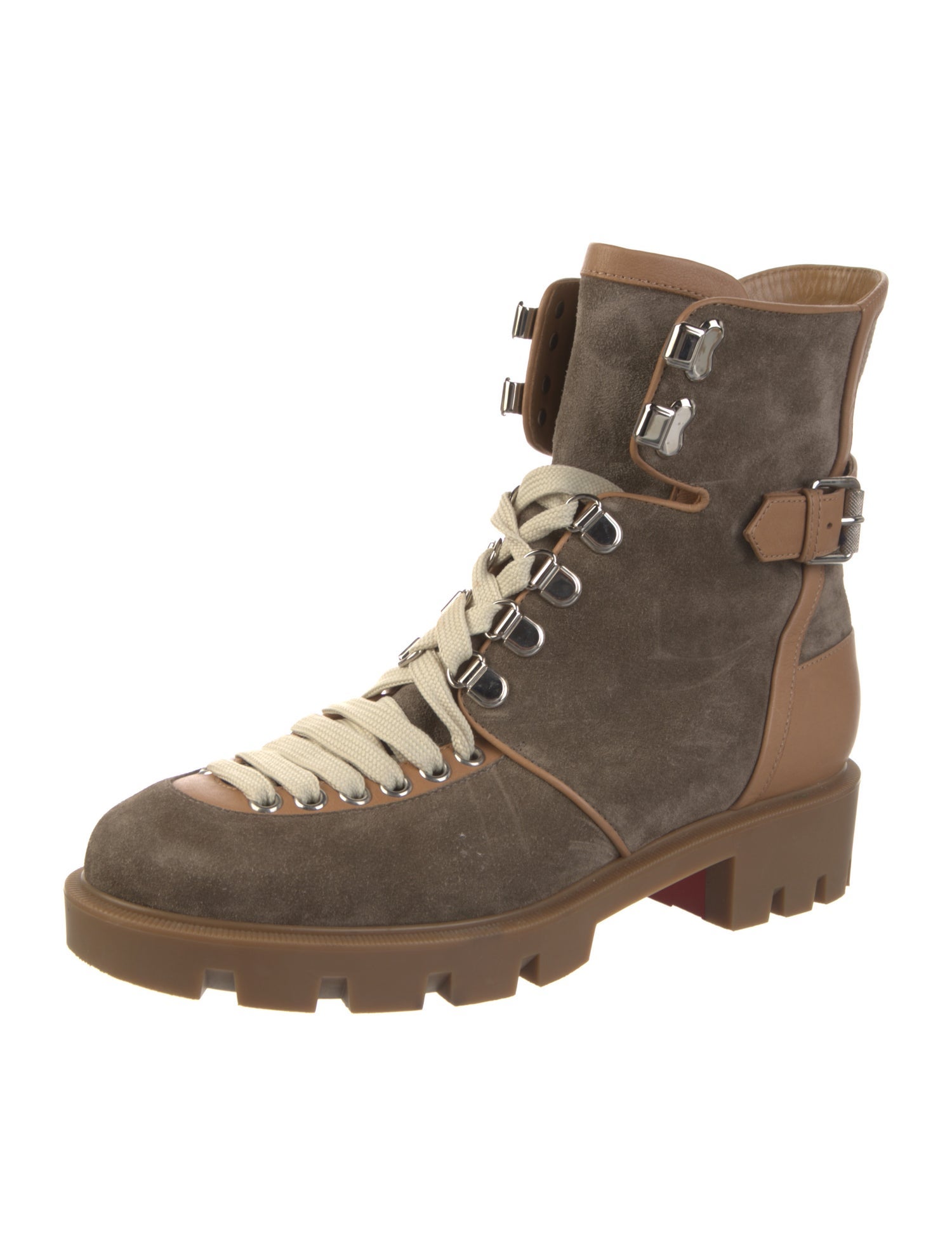 Christian Louboutin Suede Colorblock Pattern Combat Boots