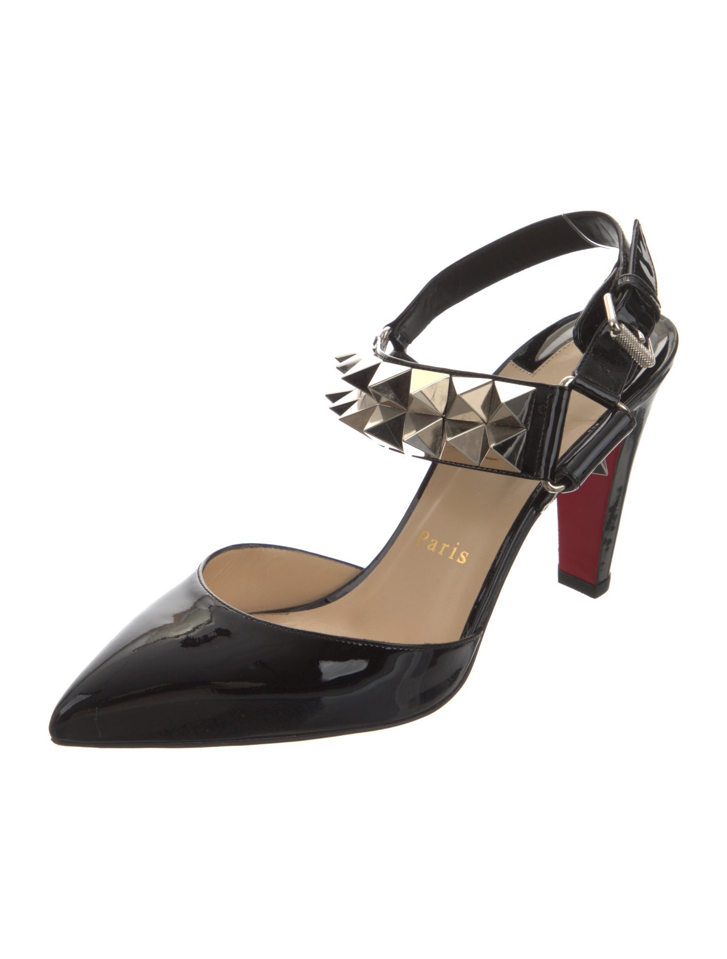 Christian Louboutin Spike Accents Patent Leather Slingback Pumps