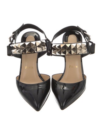 Christian Louboutin Spike Accents Patent Leather Slingback Pumps