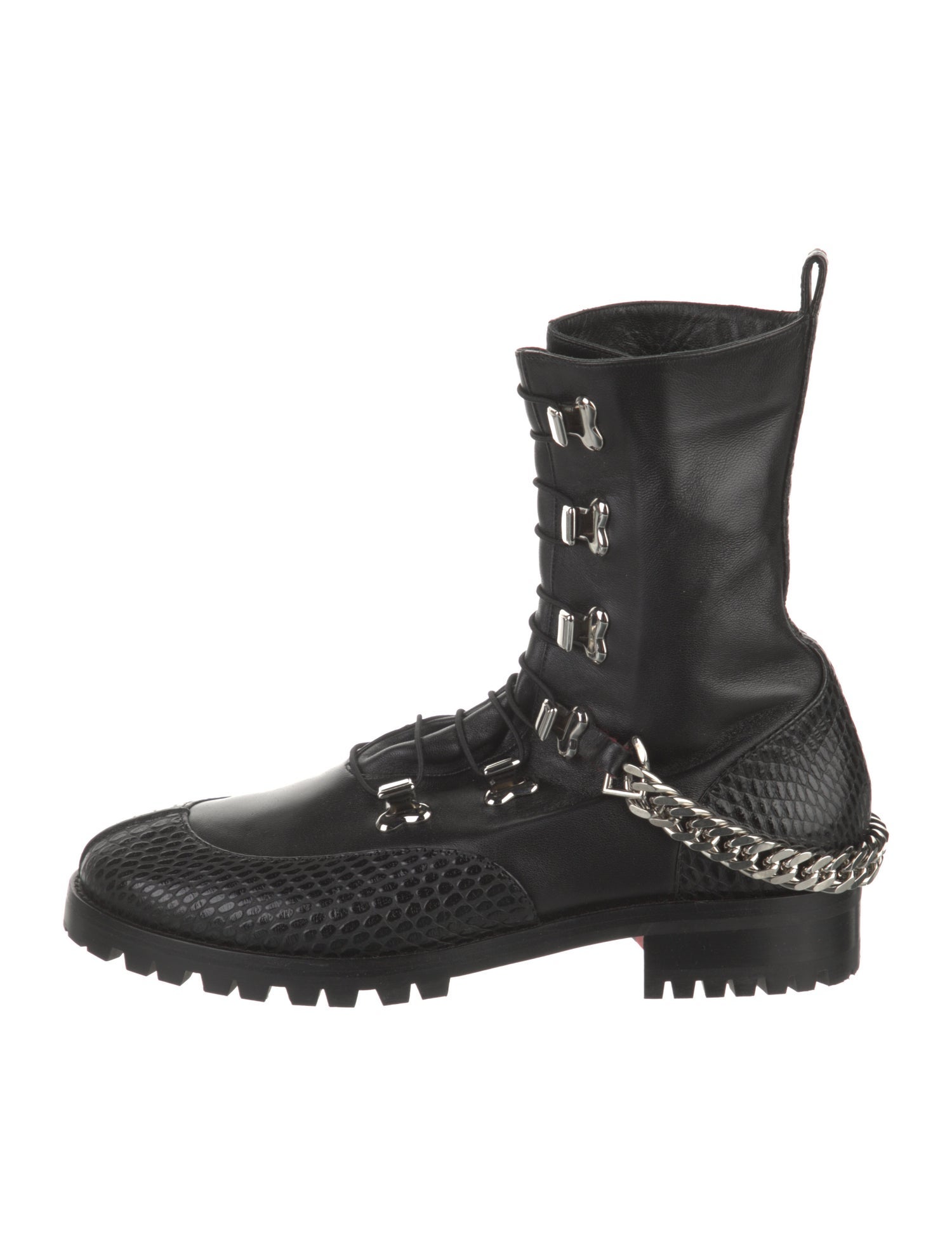 Christian Louboutin Leather Chain-Link Accents Combat Boots