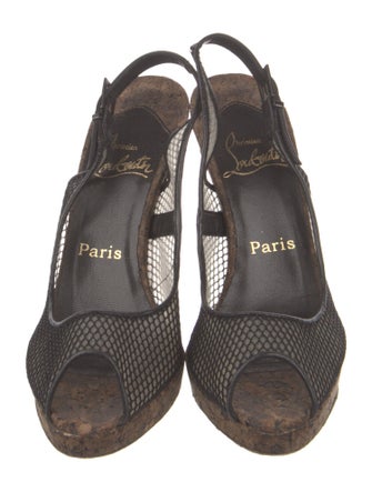 Christian Louboutin Mesh Lace Pattern Slingback Pumps