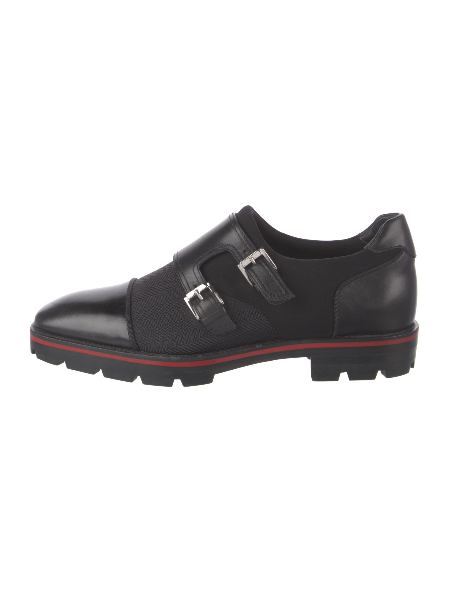 Christian Louboutin Nylon Leather Trim Embellishment Monk Straps
