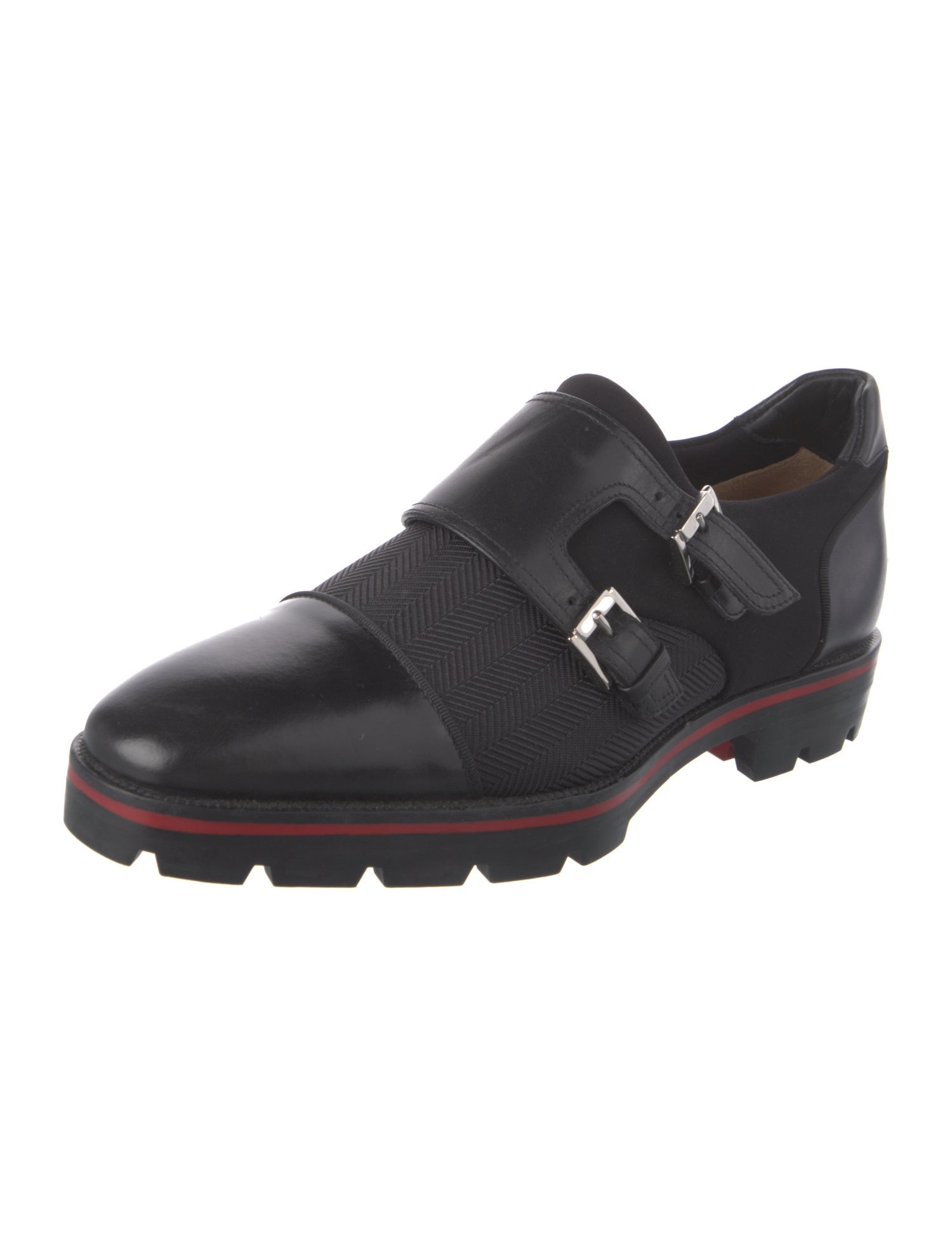 Christian Louboutin Nylon Leather Trim Embellishment Monk Straps