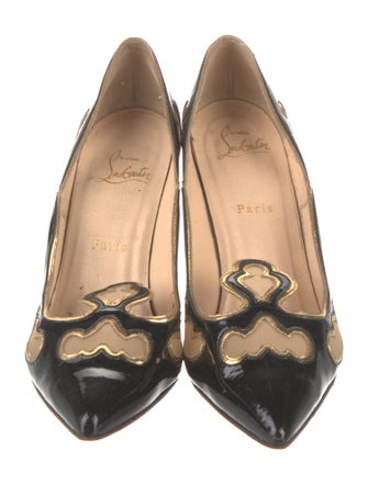 Christian Louboutin Patent Leather Mesh Accents Pumps