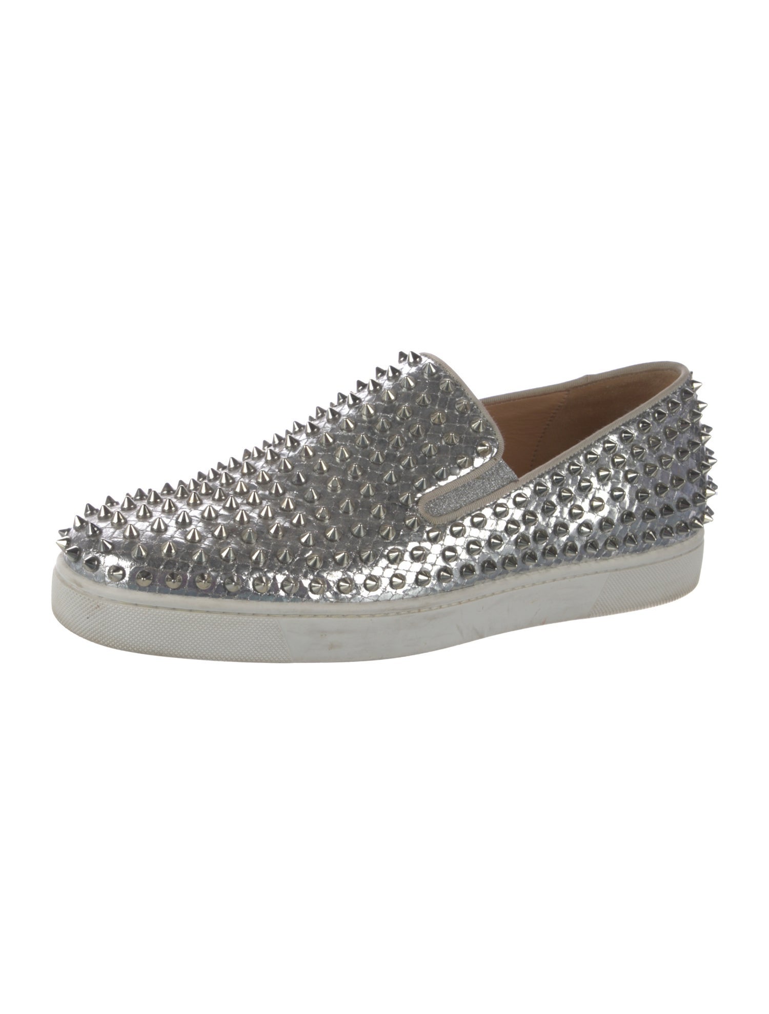 Christian Louboutin Spike Accents Embossed Leather Boat Shoes