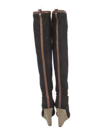 Christian Louboutin Canvas Leather Trim Embellishment Boots