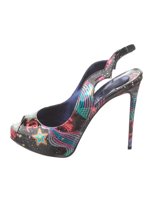 Christian Louboutin Patent Leather Printed Slingback Sandals