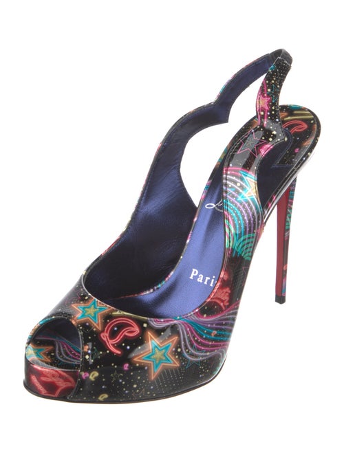 Christian Louboutin Patent Leather Printed Slingback Sandals