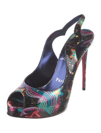 Christian Louboutin Patent Leather Printed Slingback Sandals