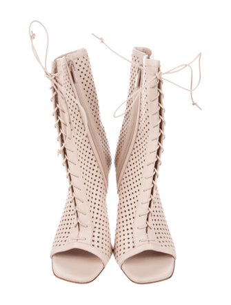 Christian Louboutin Leather Lasercut Accents Lace-Up Boots