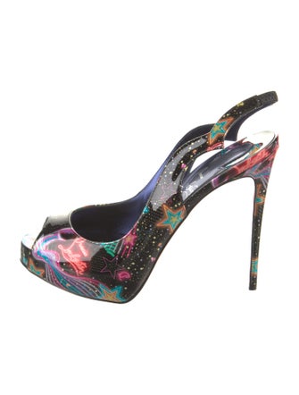 Christian Louboutin Patent Leather Printed Slingback Sandals