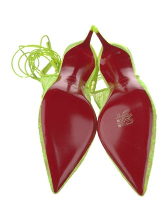 Christian Louboutin Leather Lace Pattern Slingback Pumps