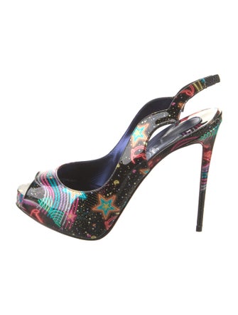 Christian Louboutin Patent Leather Printed Slingback Sandals