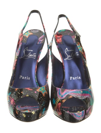 Christian Louboutin Patent Leather Printed Slingback Sandals